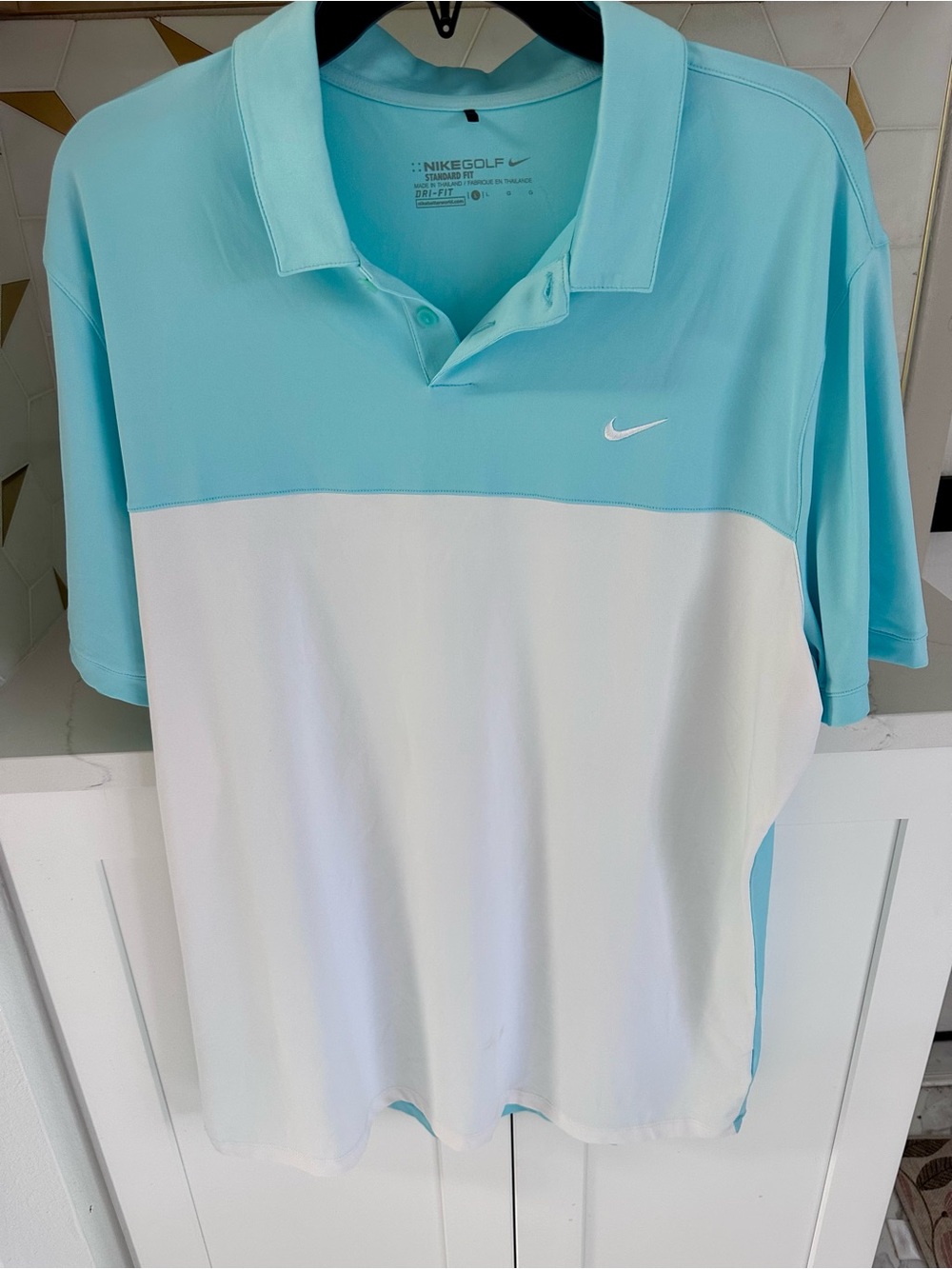 Nike Men's Two-Tone Aqua & White Golf Polo